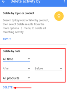 delete activity history by topic