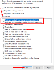 how to disable special effect in windows 10