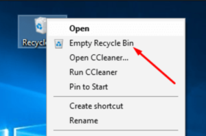 empty recycle bin windows 10