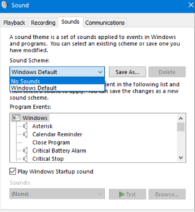 sound setting control panel