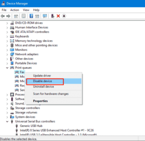 disable fax driver in device manager windows 10