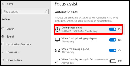 focus assist automatic rules