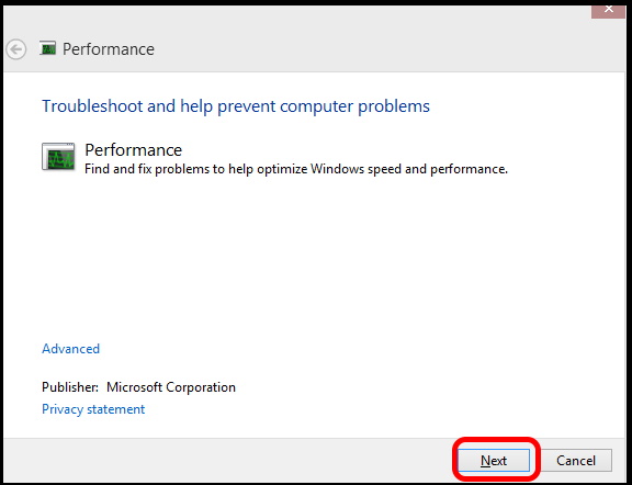 windows performance troubleshooter