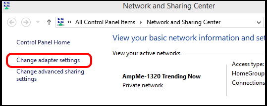 change adapter settings windows 10