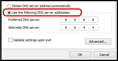DNS server settings