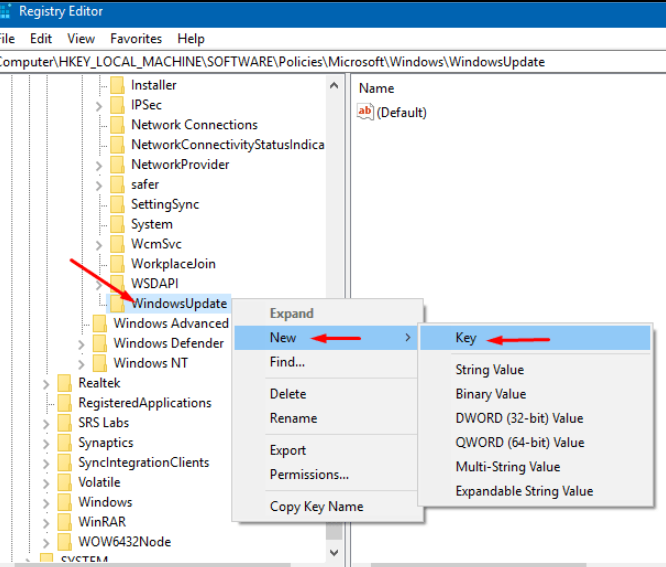 Windows update registry key