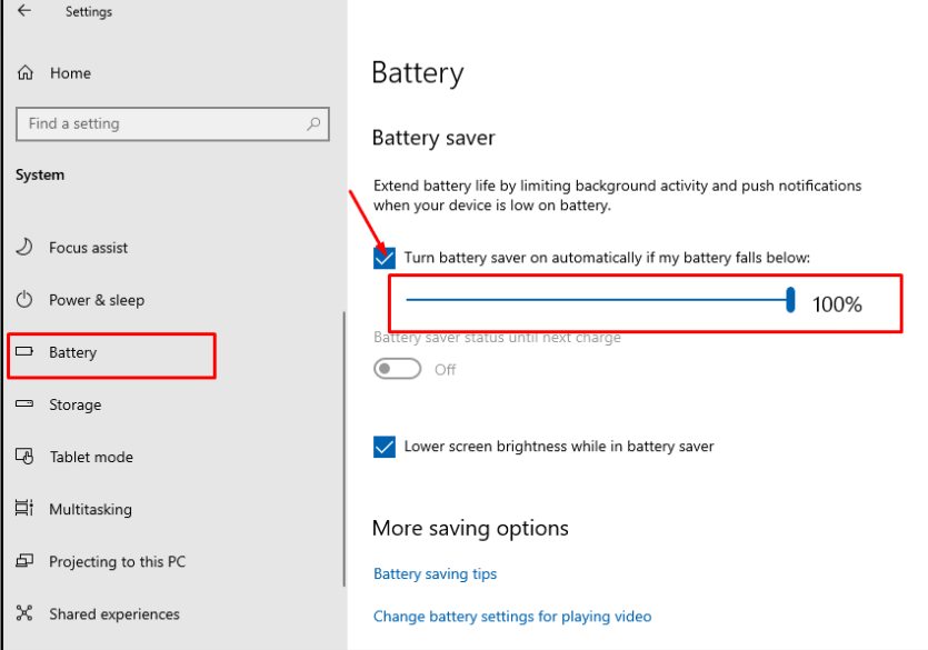 Battery saver in windows 10