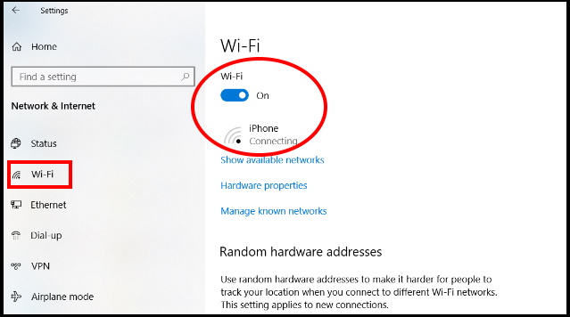 wifi settings in windows 10