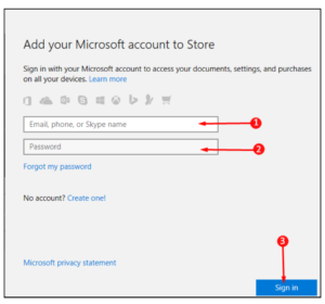 Add your microsoft account to store