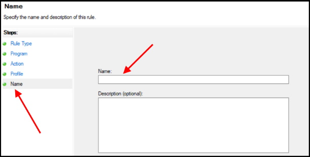 name of new rule in firewall settings