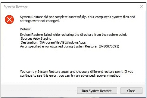 System Restore Error 0x80070091