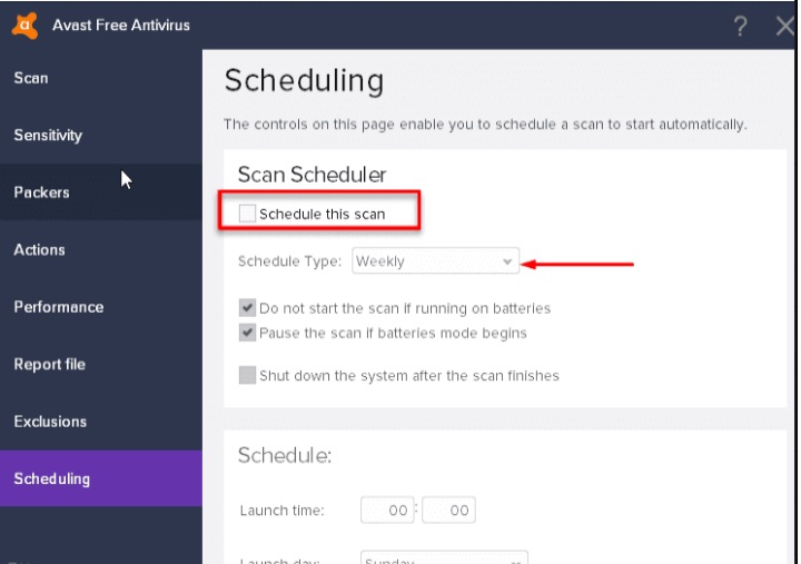 schedule Automatic Scan in Avast 2022
