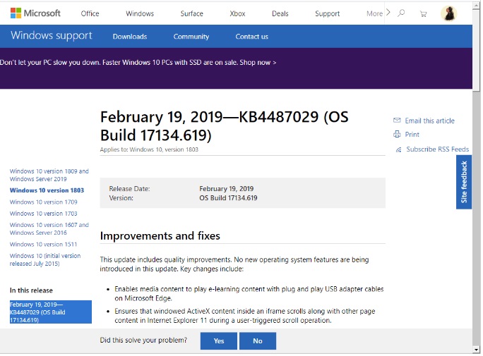 Microsoft Cumulative Updates February 2019