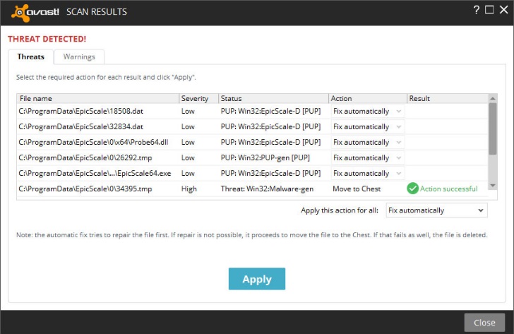 Avast Antivirus scan result