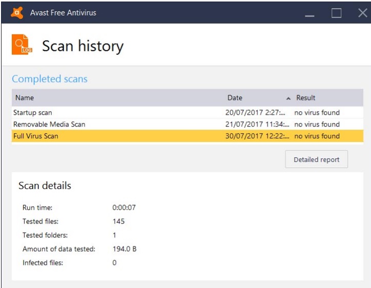 avast antivirus scan history