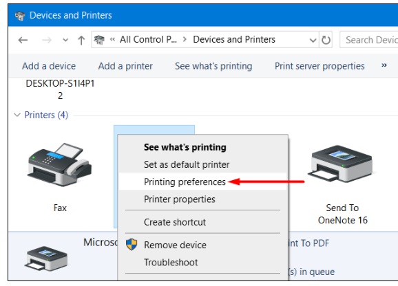 Printing preference