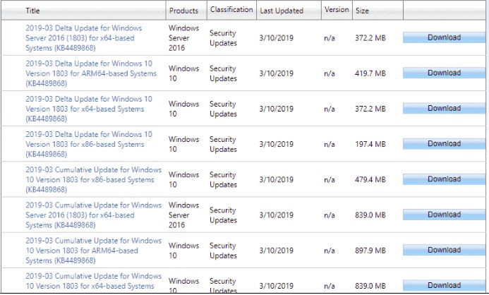 KB4489868 Windows 10 Cumulative Updates Released on 12 March 2019