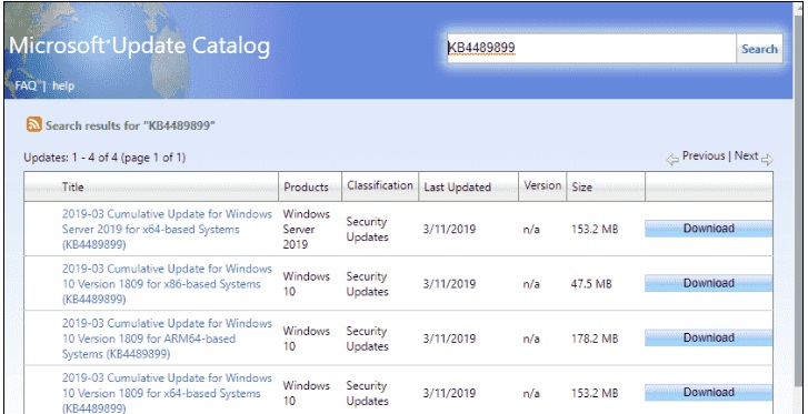 KB4489899 Windows 10 Cumulative Updates Released on 12 March 2019