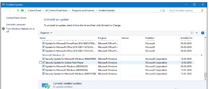 uninstall windows update