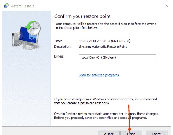 System restore point windows 10