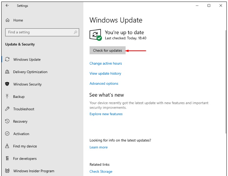 check for updates windows 10