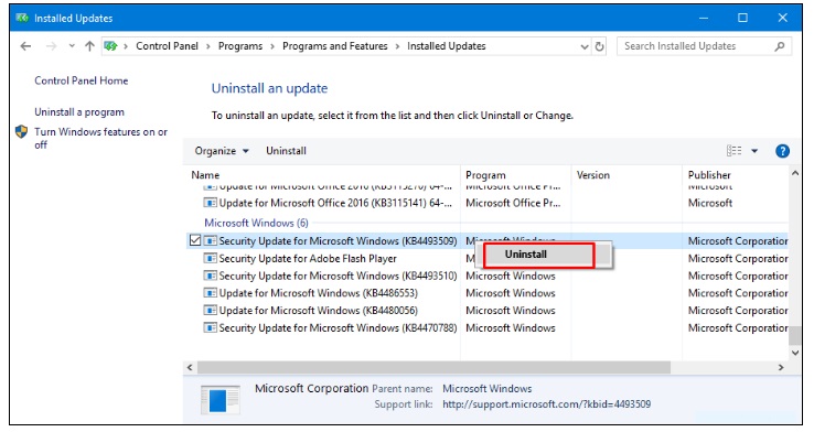 uninstall programs and features windows 10