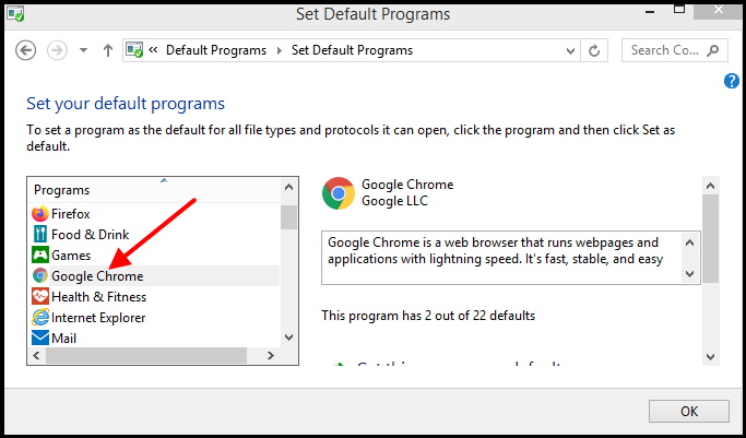 Set Google Chrome as Default Browser