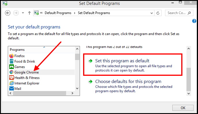 set default programs