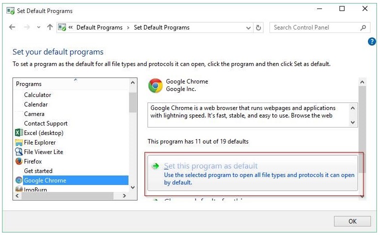 make chrome default browser