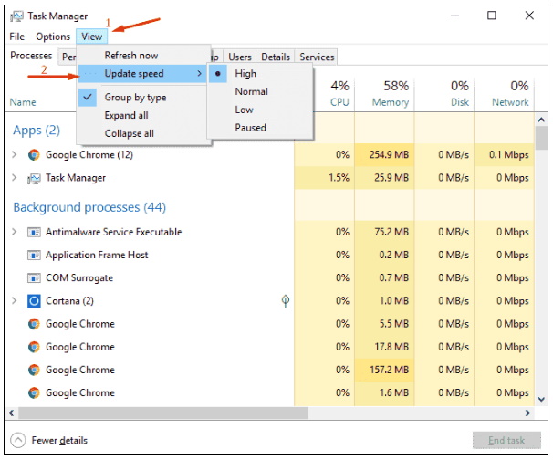 Task Manager windows 10 update