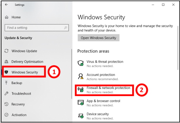 restore as default firewall setting in windows 10