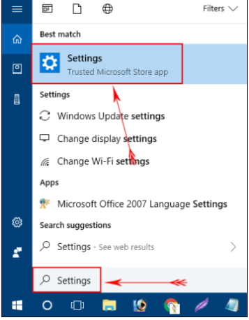 open windows setting in windows 10