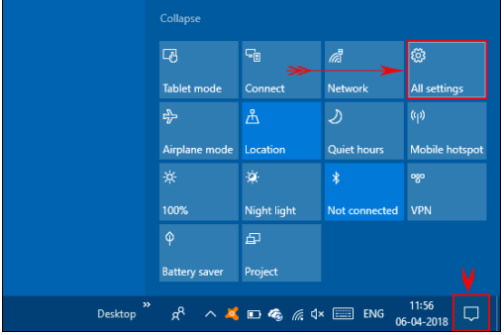 open windows setting in windows 10