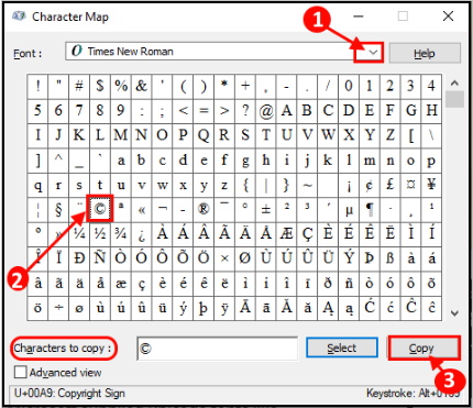 Windows Symbol Character Map