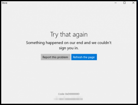 Microsoft Store error 0xD000000D