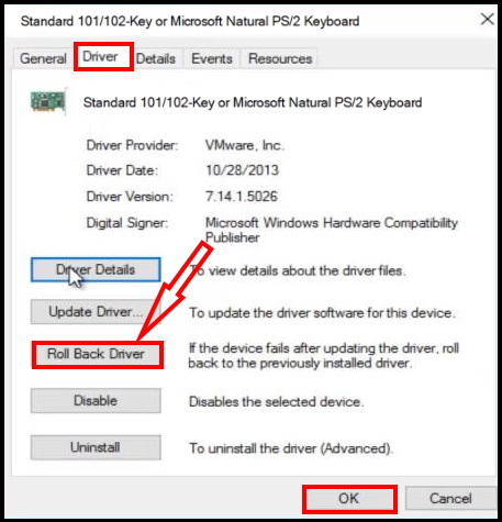 roll back keyboard driver