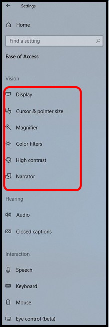 ease of access setting