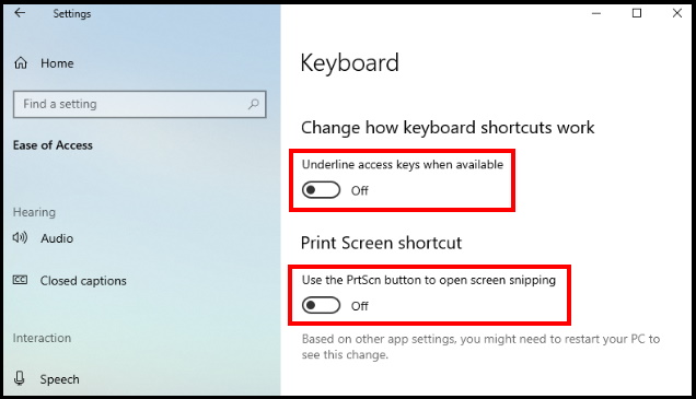 keyboard in ease of access setting 