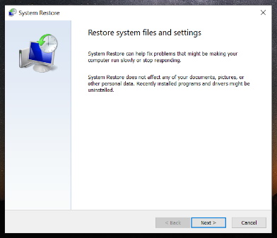 system restore