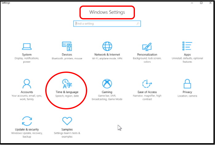 windows setting