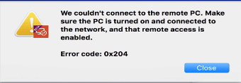 Remote Desktop Error 0x204