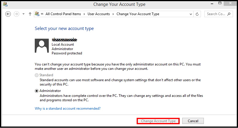 Tips: How to change type of User Account in Windows 10