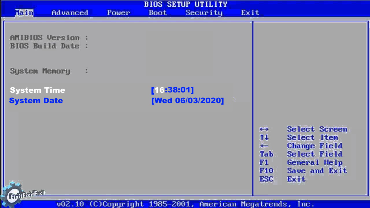 BIOS date and time setting