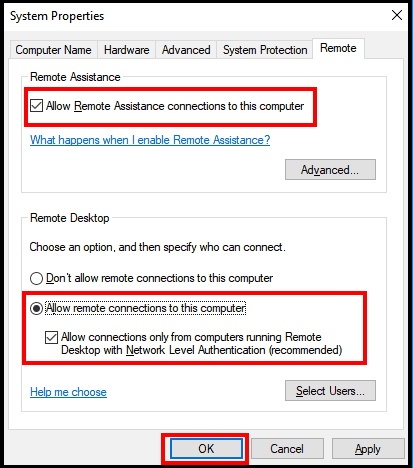 Allow remote connections only from computers running Remote Desktop