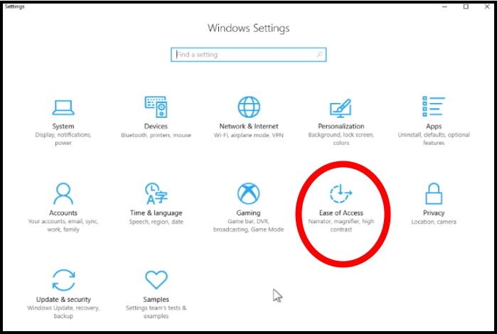 ease of access setting 