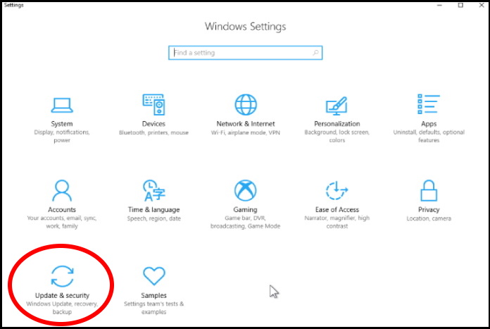 windows setting update and security