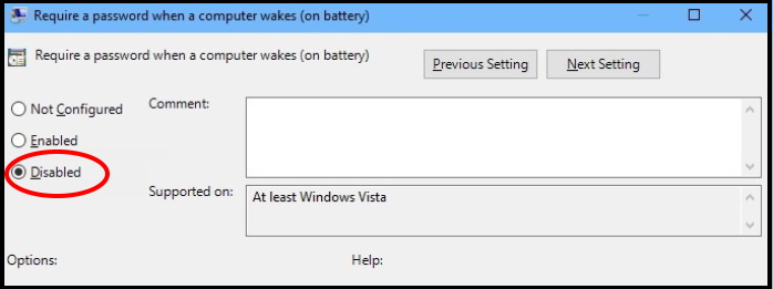 disable password when PC wakes up
