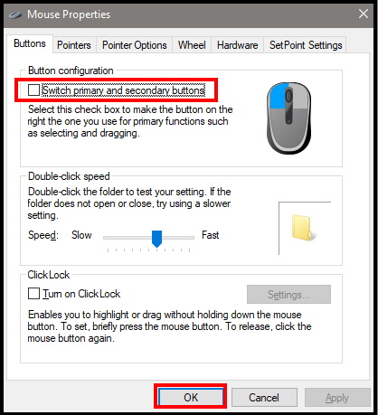 mouse button assignment windows 10