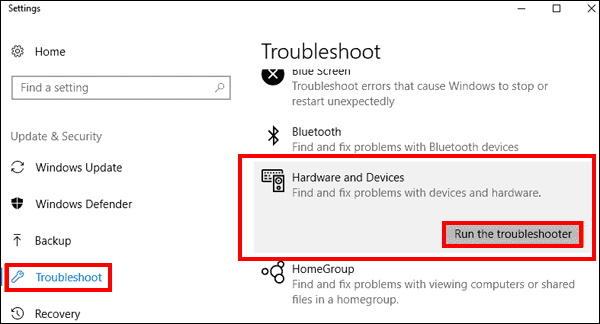 hardware and devices troubleshoot