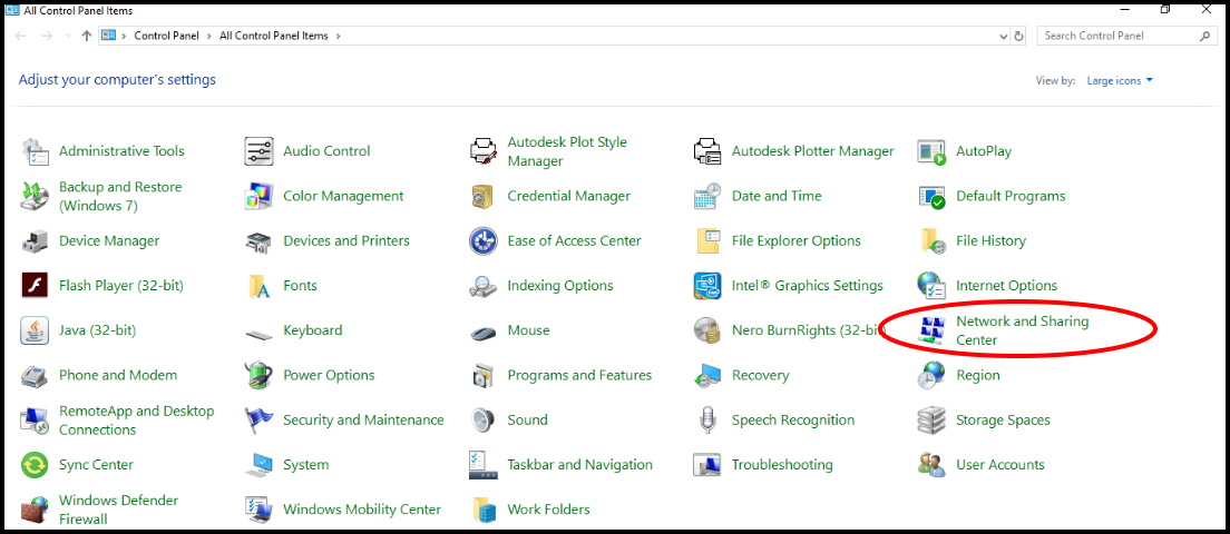 network and sharing centre